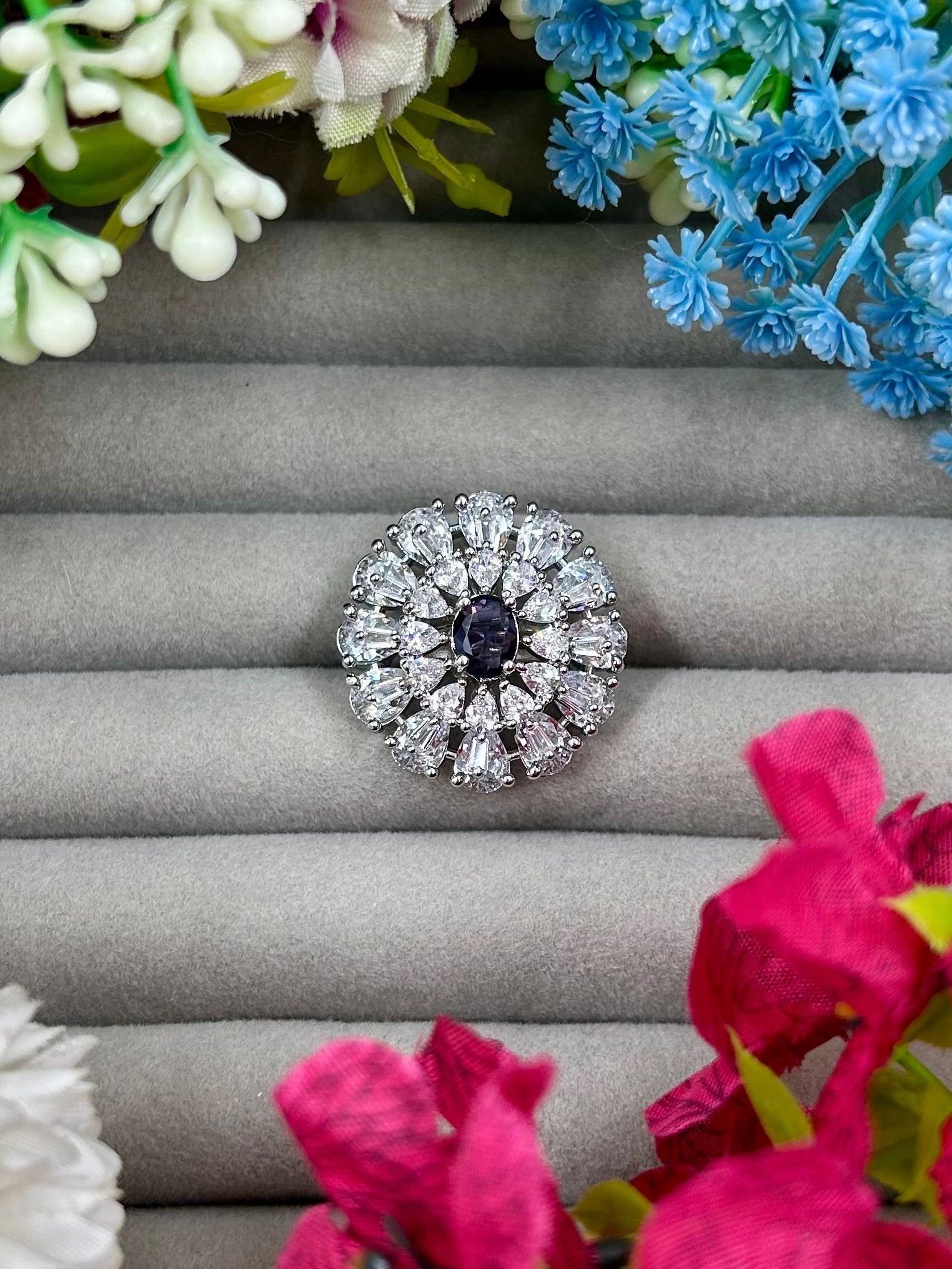 Green Ring detail shot showing American Diamond work