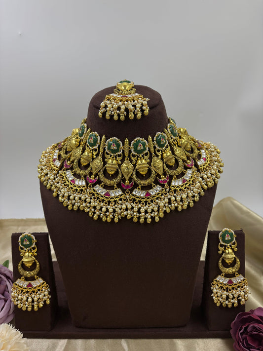 Heritage Pachi Antique gold Semi Bridal Necklace.