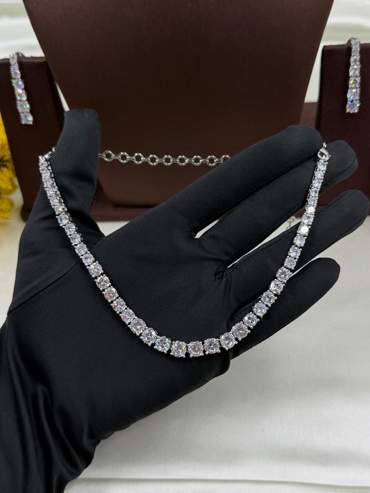 White Necklace Set detail shot showing American Diamond work