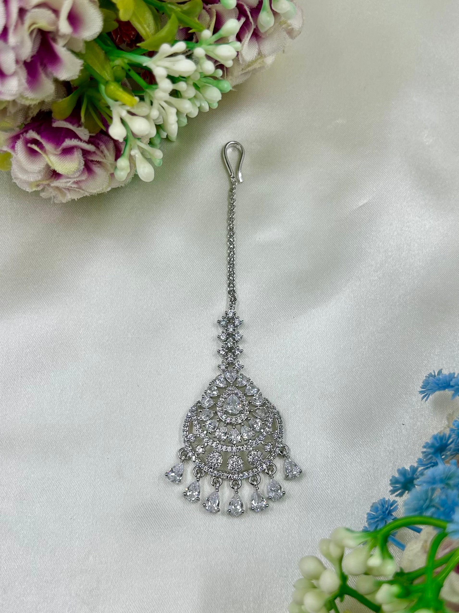 Disha American Diamond Maang Tikka close-up view