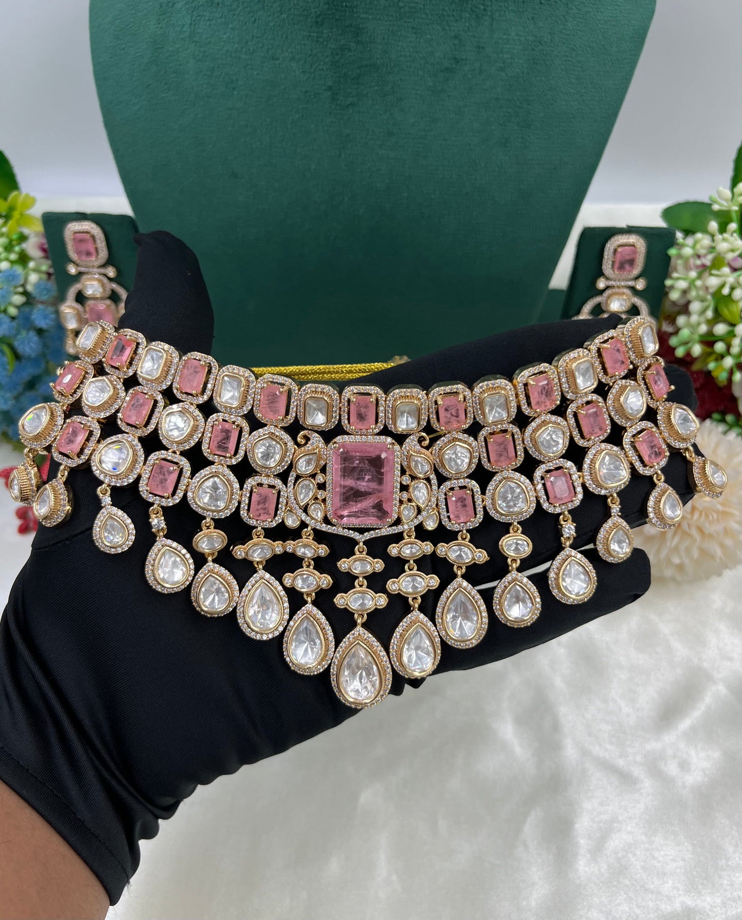 Viva Moissanite Kundan Semi Bridal Necklace Set