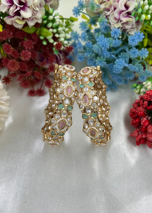 Swara Moissanite Kundan Bangles (Openable)