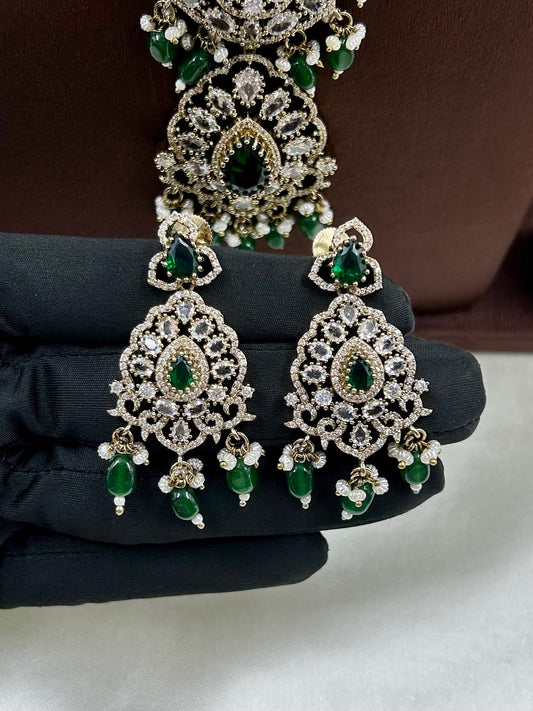 Green Necklace Set detail shot showing Victorian work