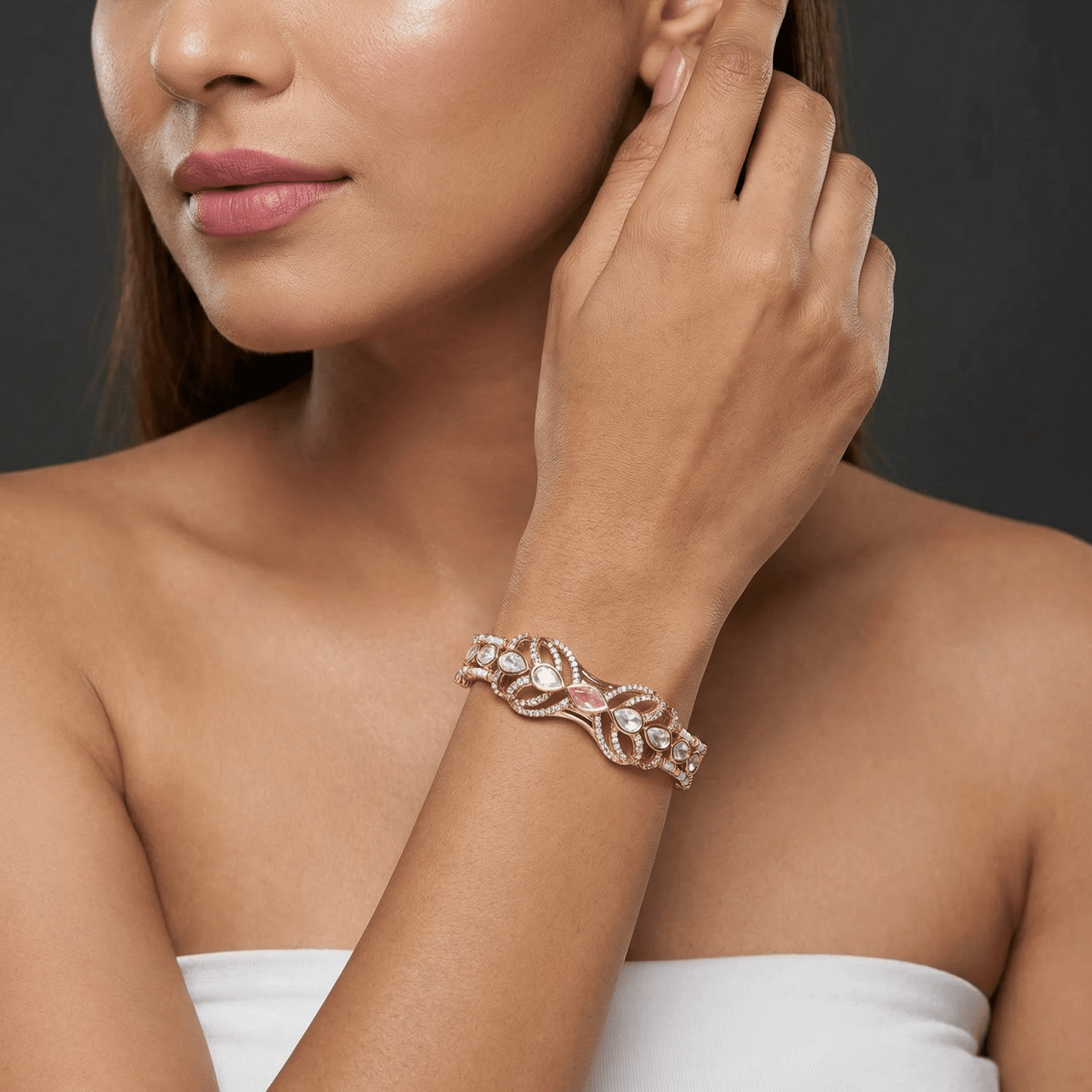 Aarya Moissanite Kundan bracelet (Openable)