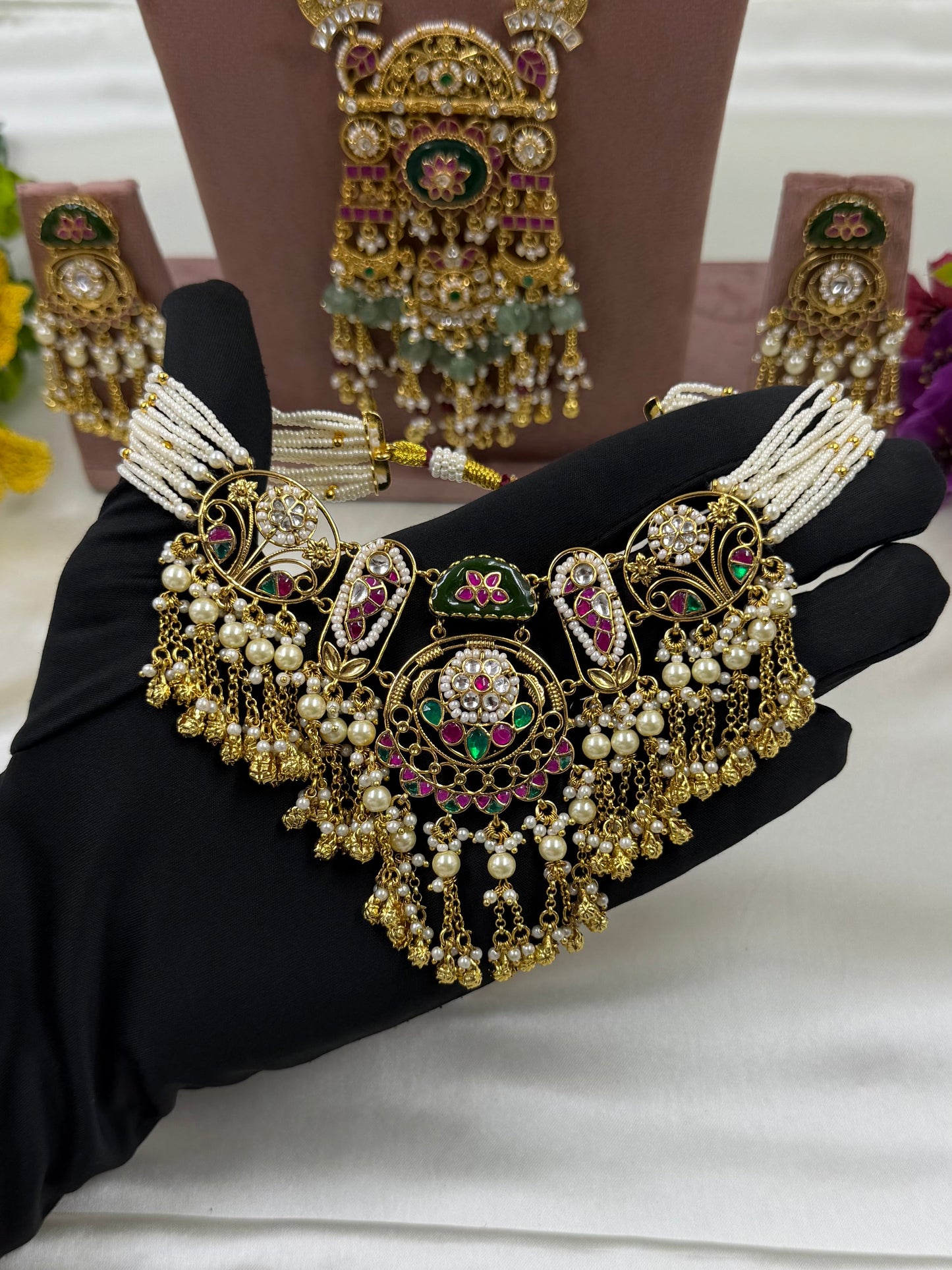 Anita Pachi Kundan Combo Set