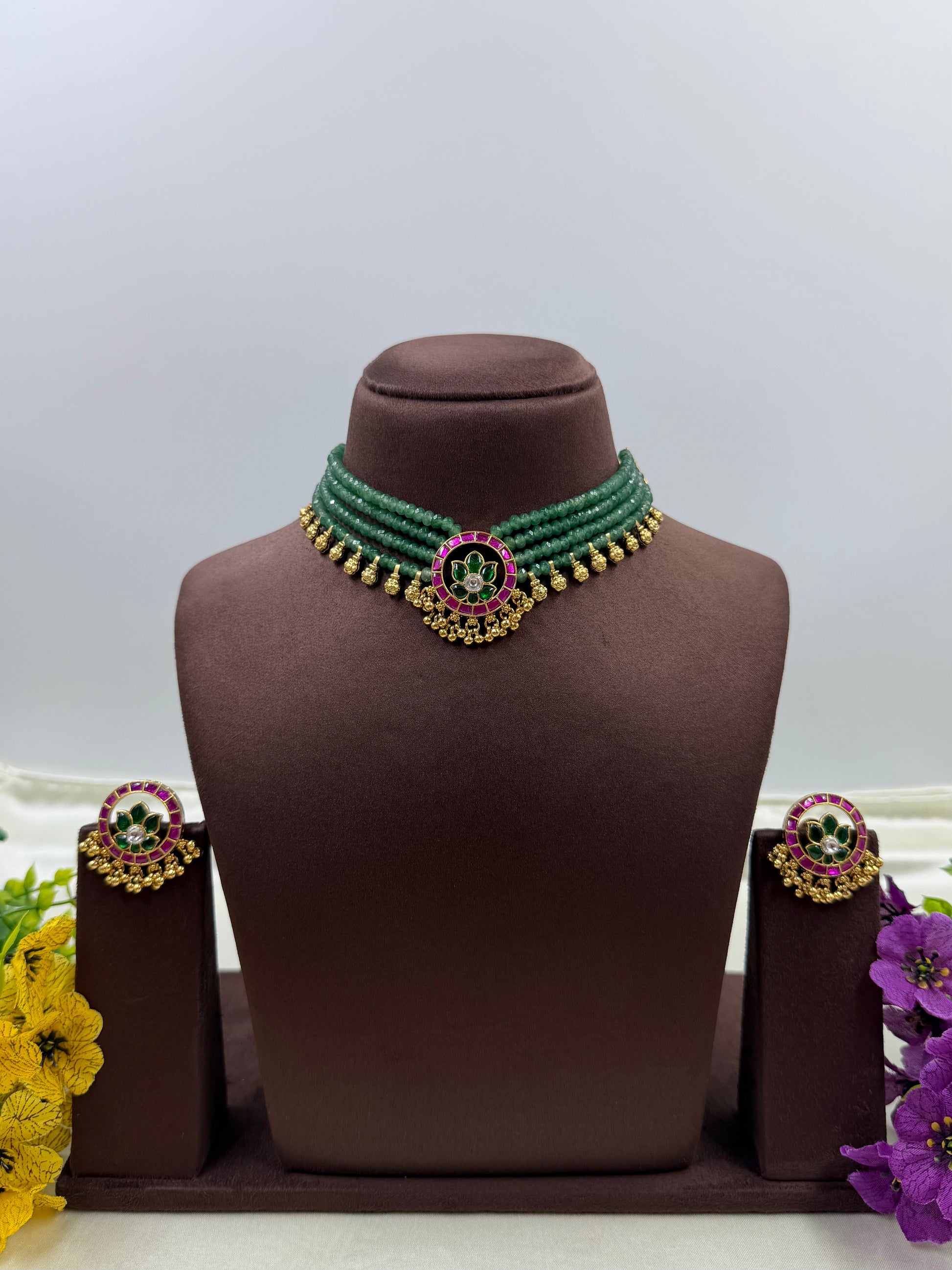 Poonam Choker Necklace Set worn styled with traditional outfit