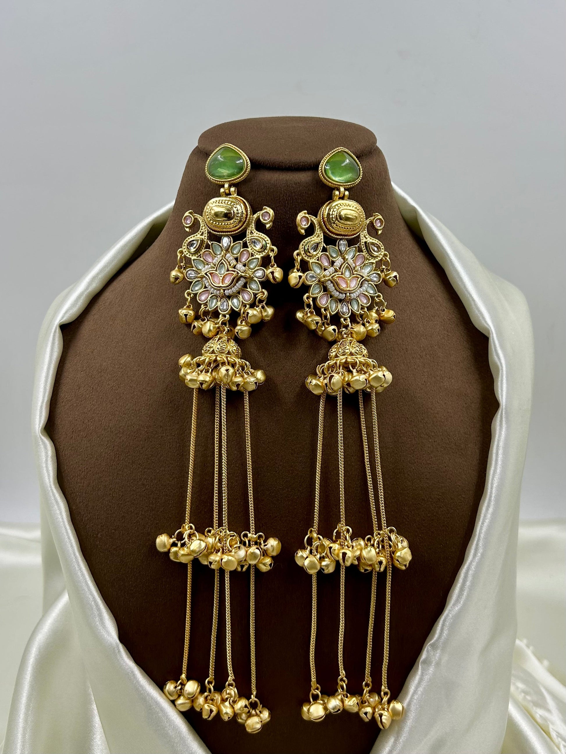Green Earrings detail shot showing intricate work