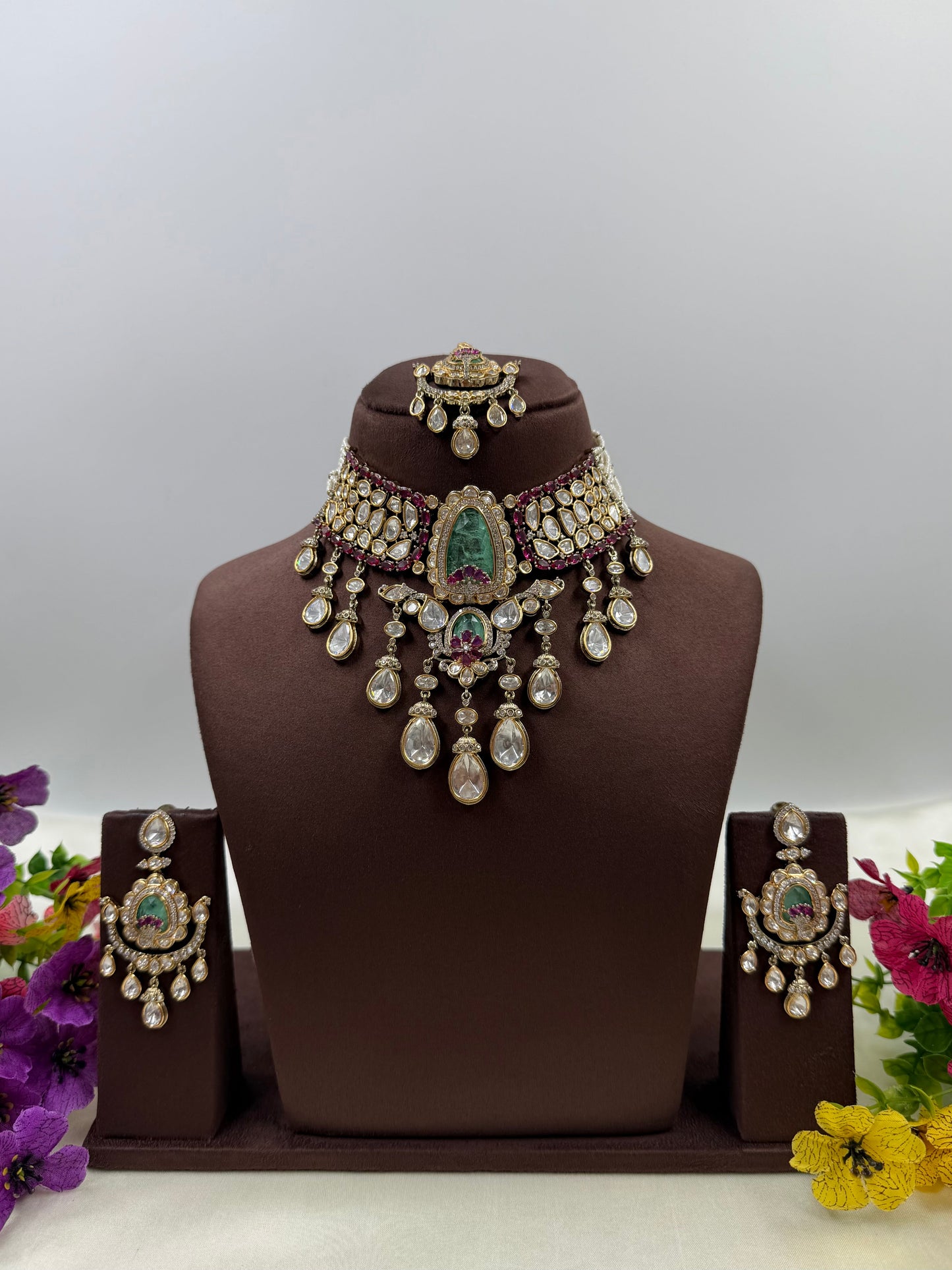 Divya Victorian Moissanite Choker Necklace Set