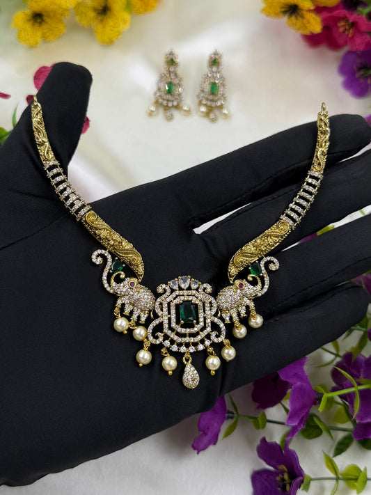 Green Necklace Set detail shot showing Victorian work