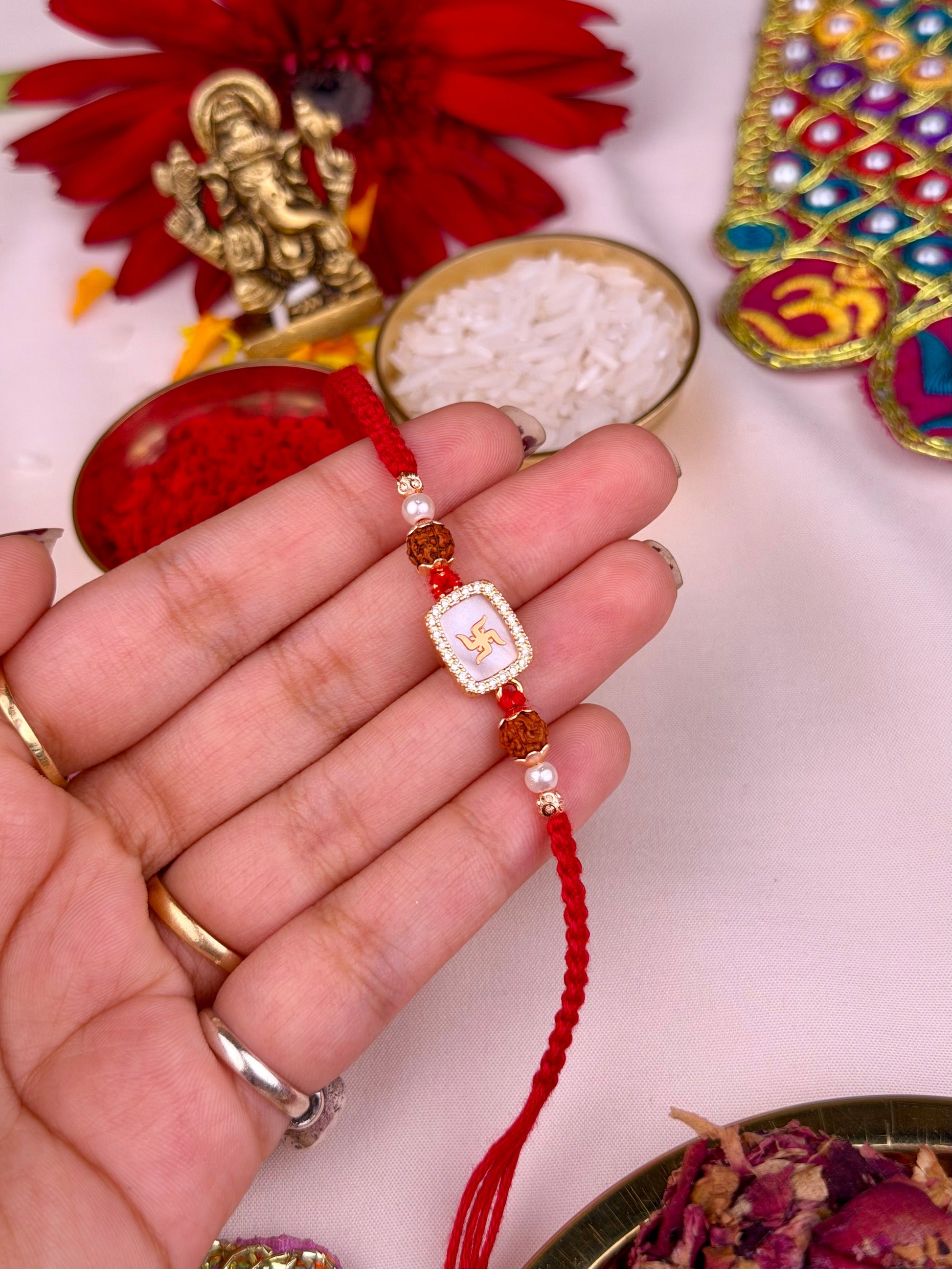 Spiritual Rakhi worn styled with traditional outfit