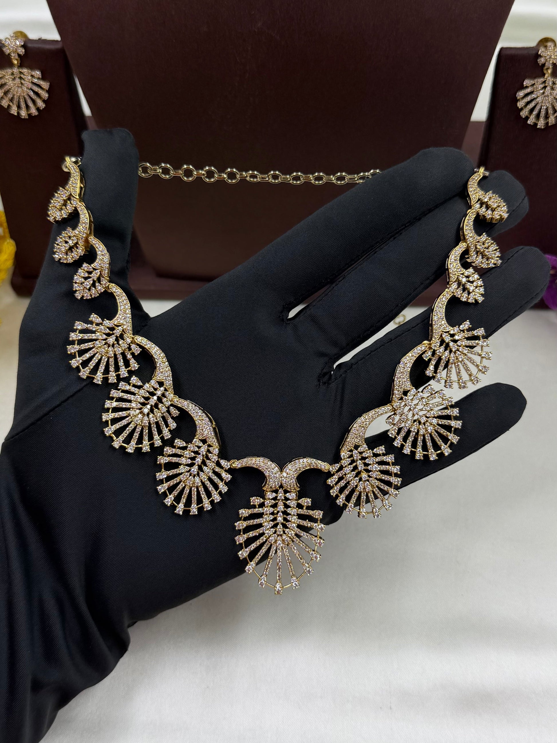 White Necklace Set detail shot showing Victorian work