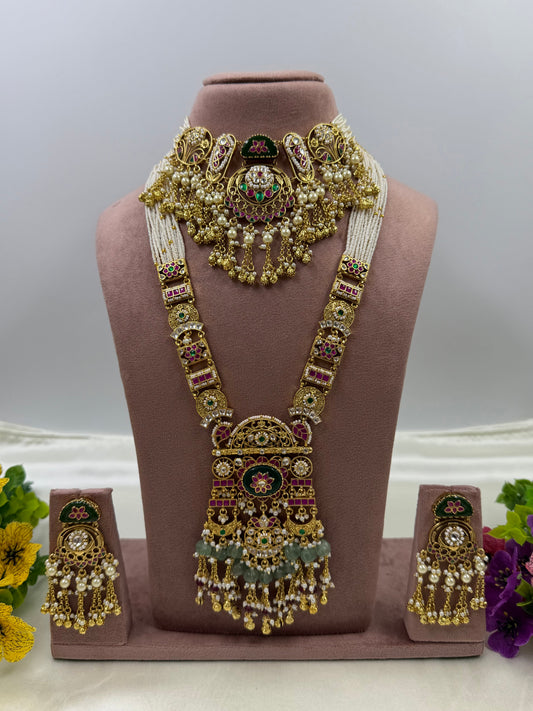 Anita Pachi Kundan Combo Set