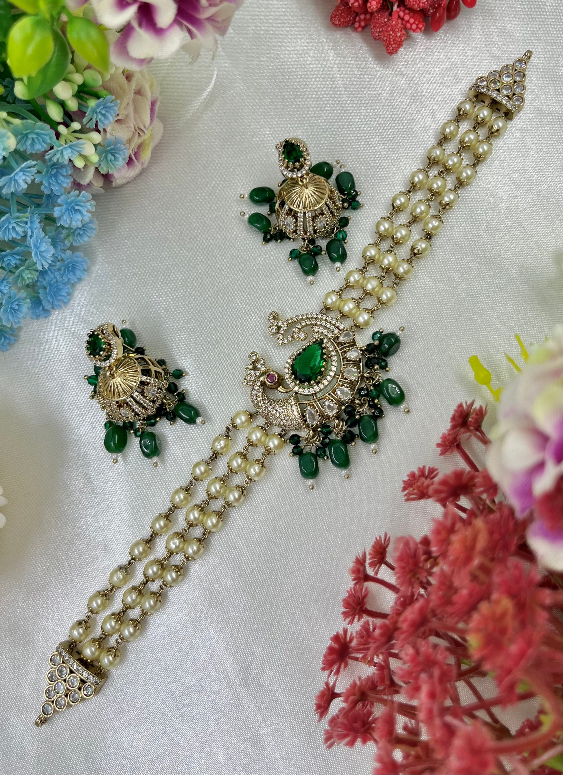 PearlAura Choker Necklace Set worn styled with traditional outfit