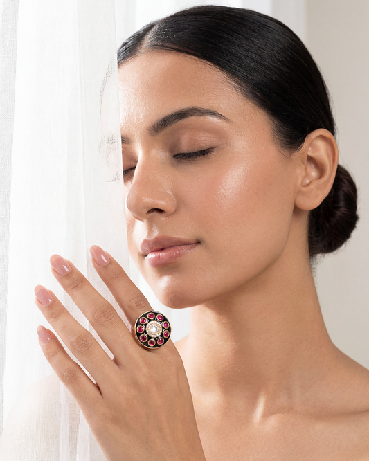Hamsa Floral Kundan Ring