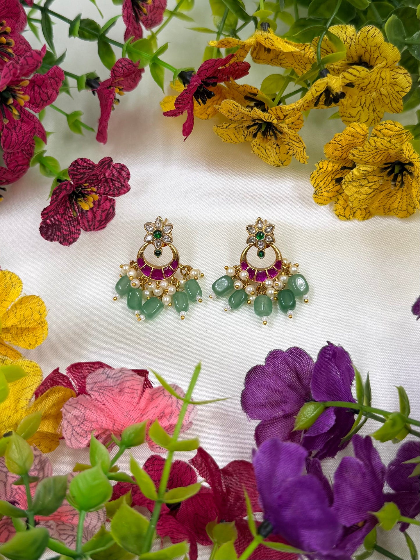 Tulsi Pachi Kundan Earring