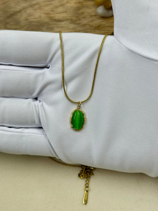 Green Chain Pendant worn styled with traditional outfit