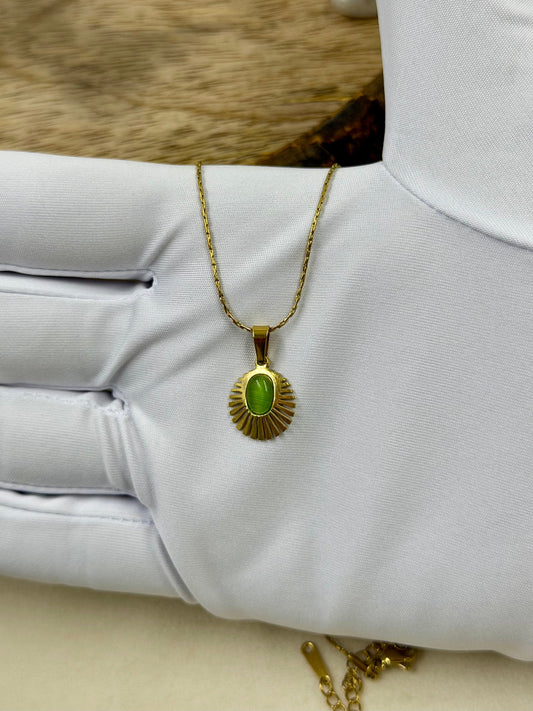 Green Chain Pendant worn styled with traditional outfit