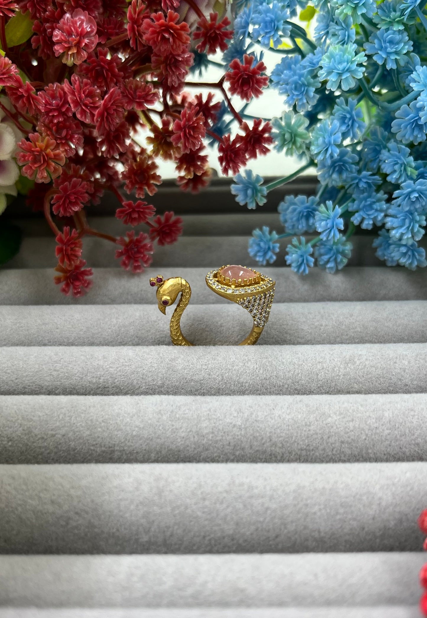 The Royal Peackok Adjustable Kundan Finger Ring.