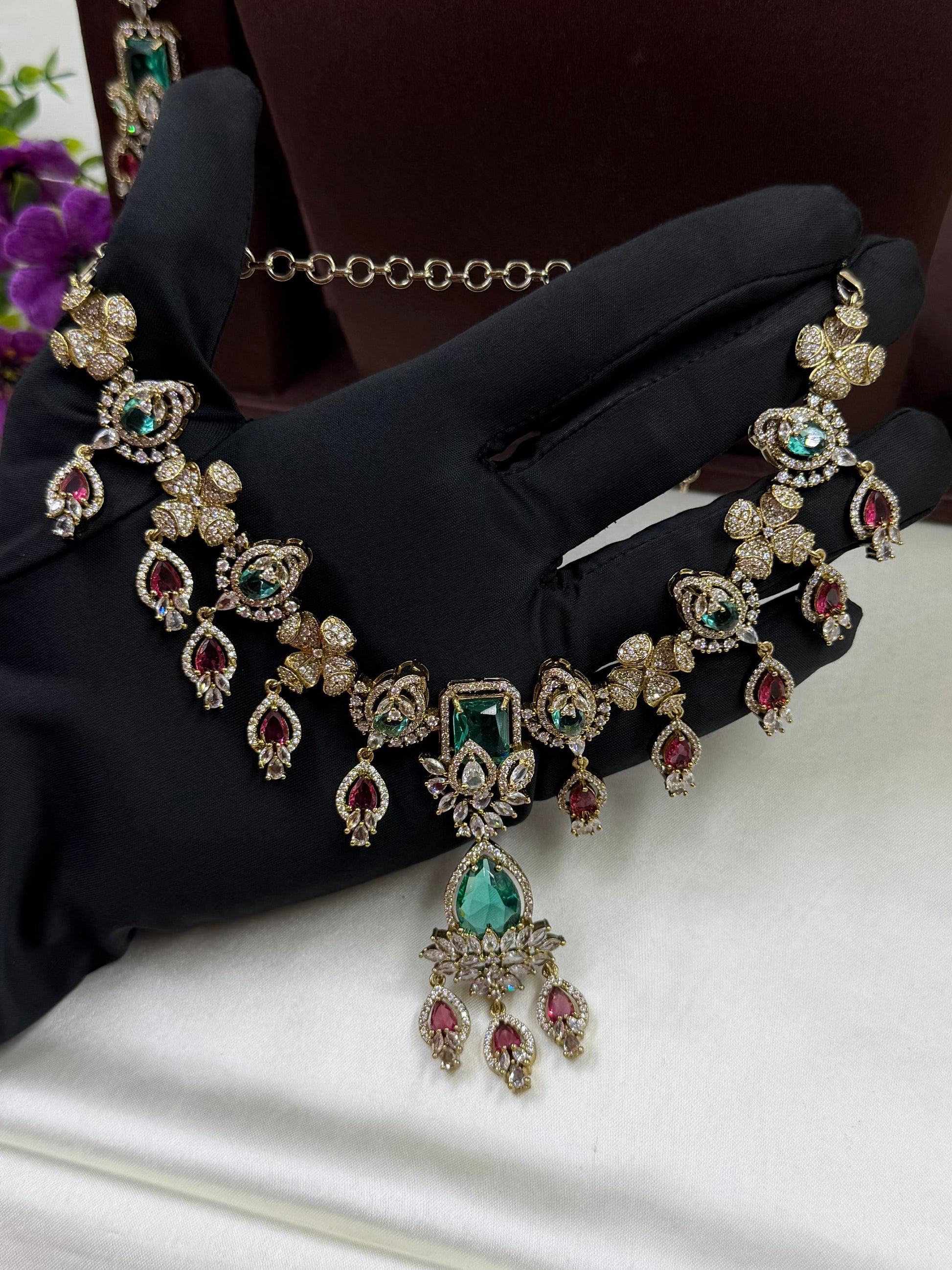 Multi Necklace Set detail shot showing Victorian work