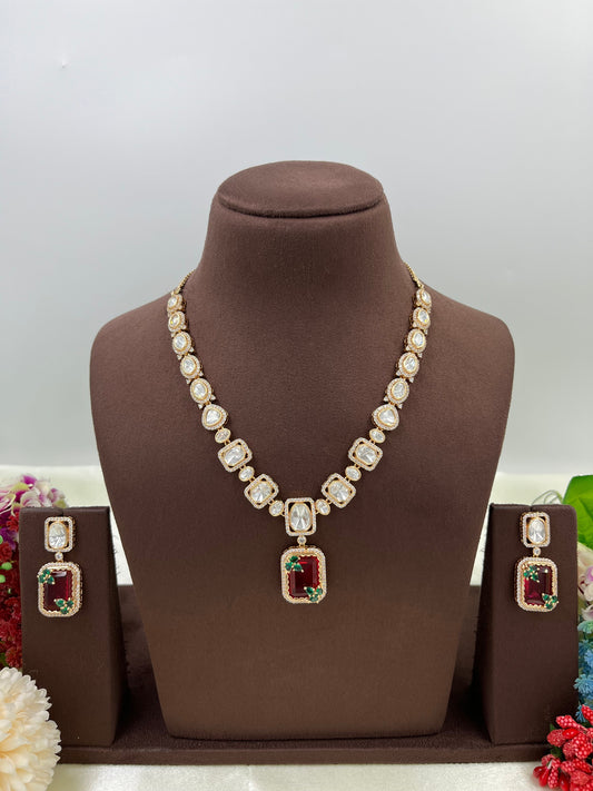 Suhani Single Line Moissanite Kundan Necklace.