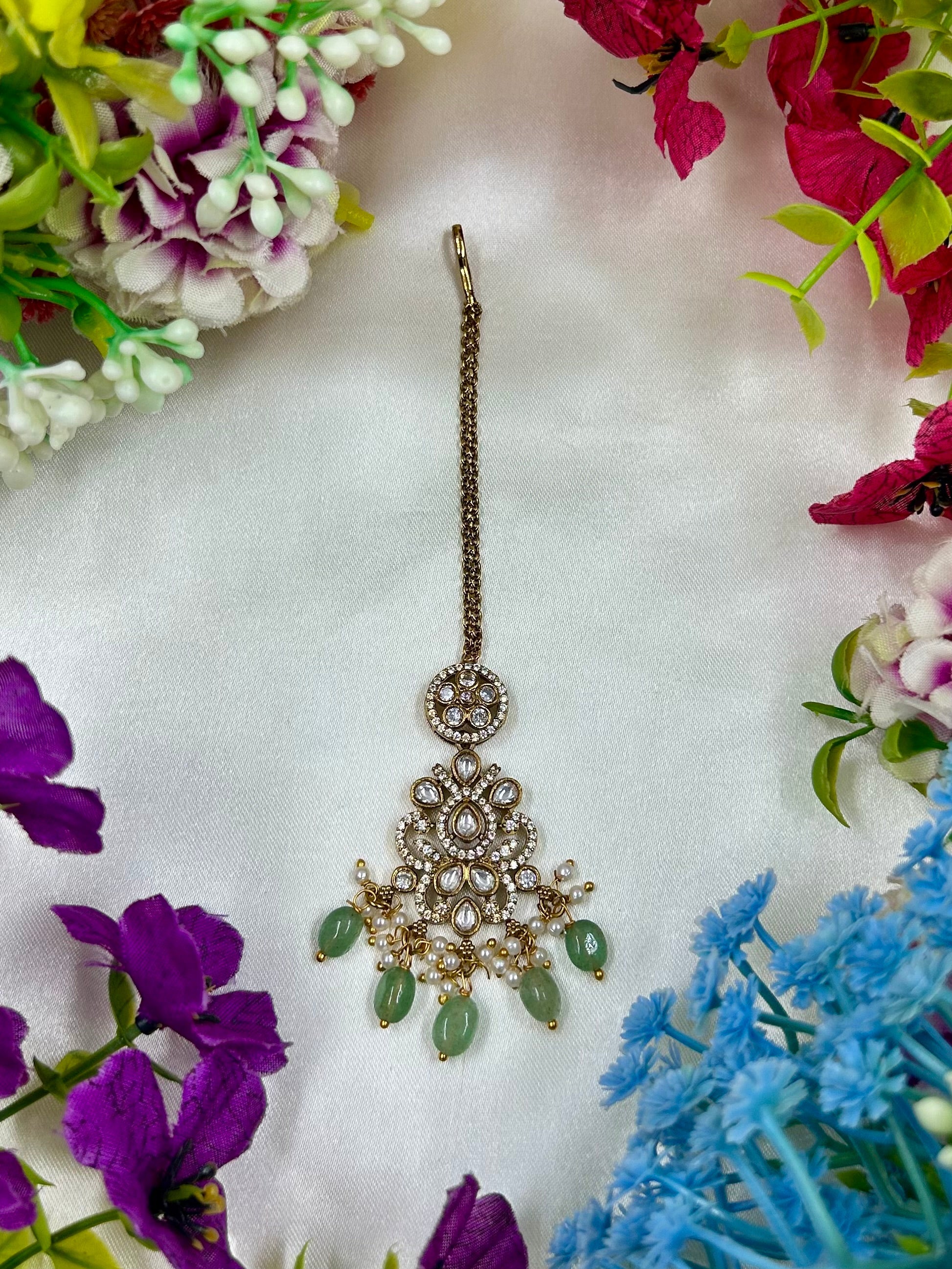 Disha Victorian Maang Tikka close-up view