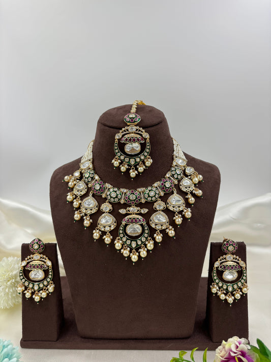 Myra Premium Moissanite Kundan Semi Bridal Necklace Set