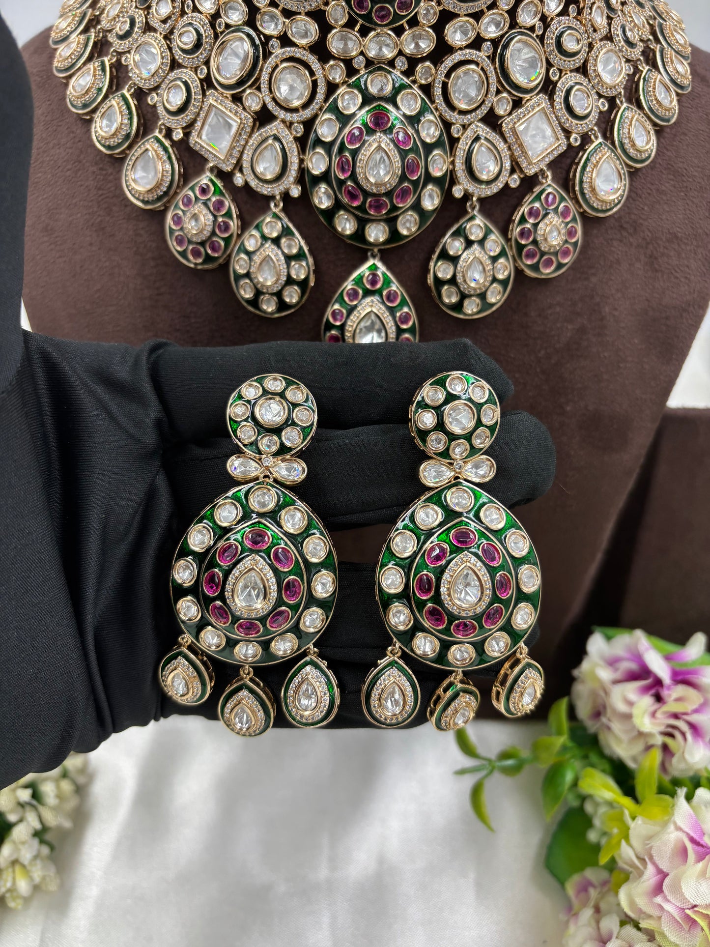 Ruby Moissanite Kundan Semi Bridal Necklace set
