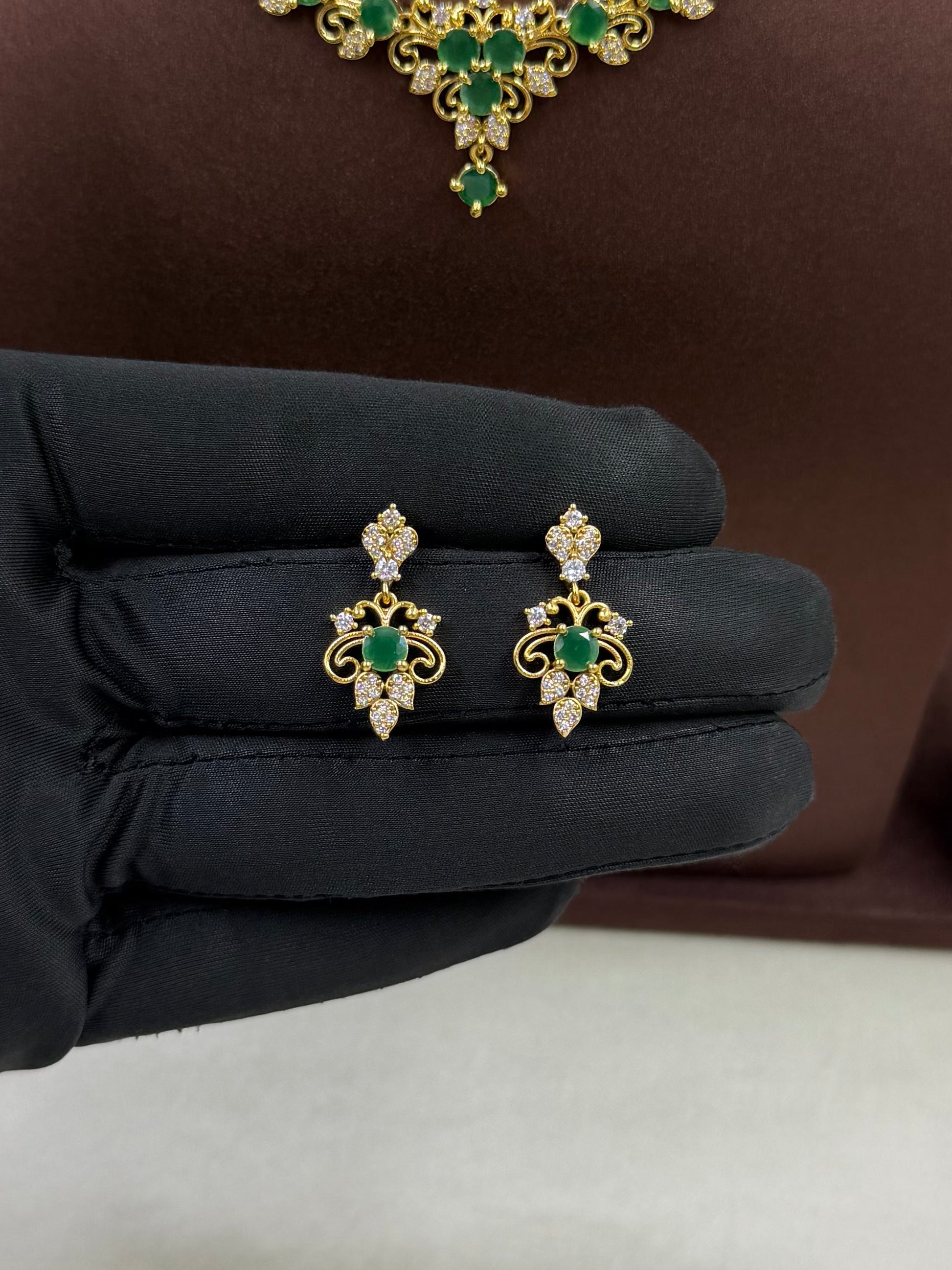 Green Necklace Set detail shot showing Victorian work