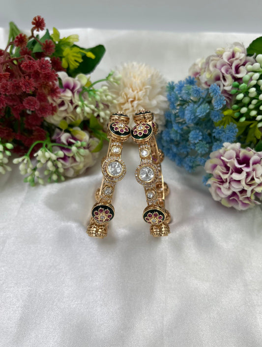 Pachali Moissanite Kundan Bangles (Openable)