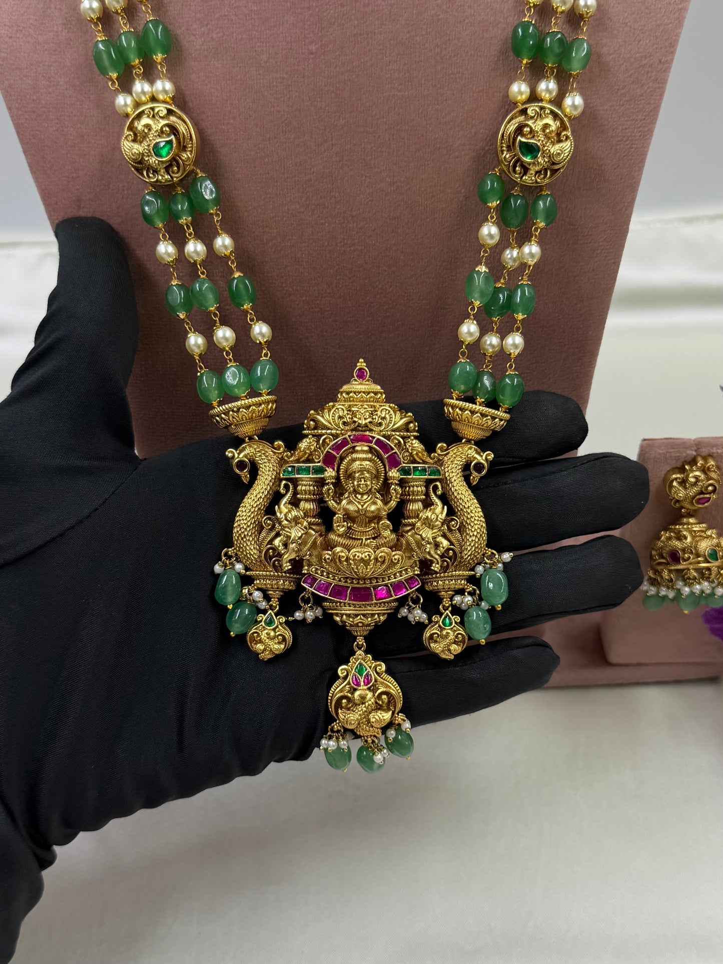 Jiya Pachi Kundan Lakshmi Long Necklace Set ￼