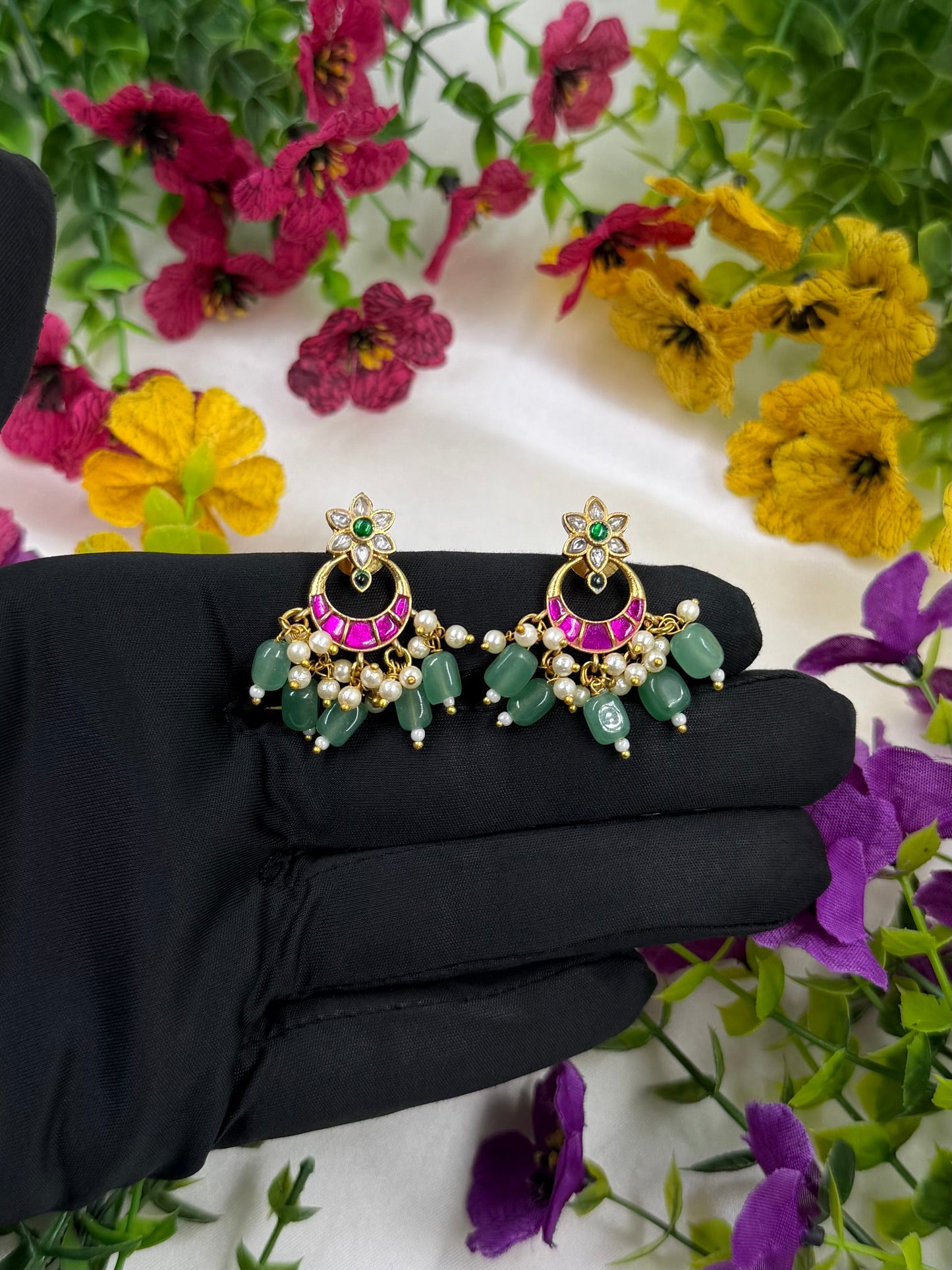 Tulsi Pachi Kundan Earring