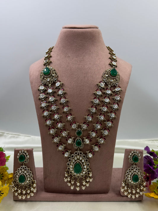 Sanjana Premium Victorian Three Layer Long Necklace Set