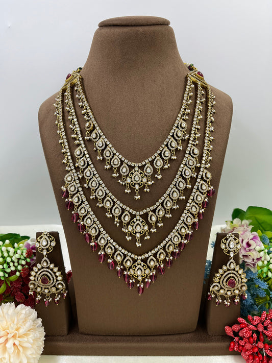 Aishwarya Tripple Layer Rani Kundan Necklace.
