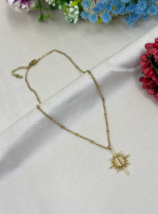 Sun Chain Pendant worn styled with traditional outfit