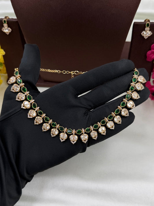 Green Necklace Set detail shot showing Moissanite work