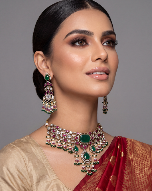 Emerald Rani Victorian Choker Necklace Set