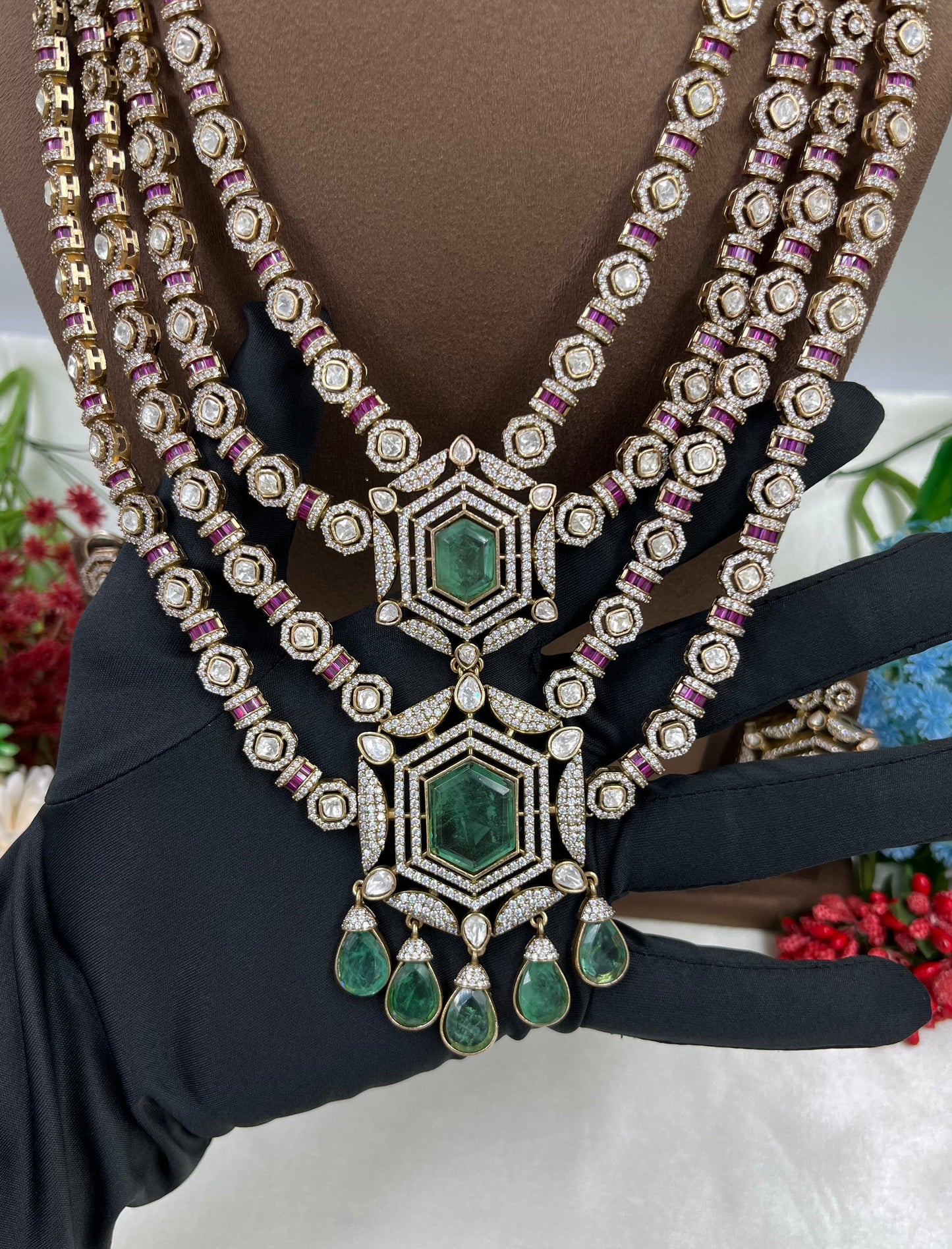 Sarojini Premium Moissanite Kundan Long Necklace