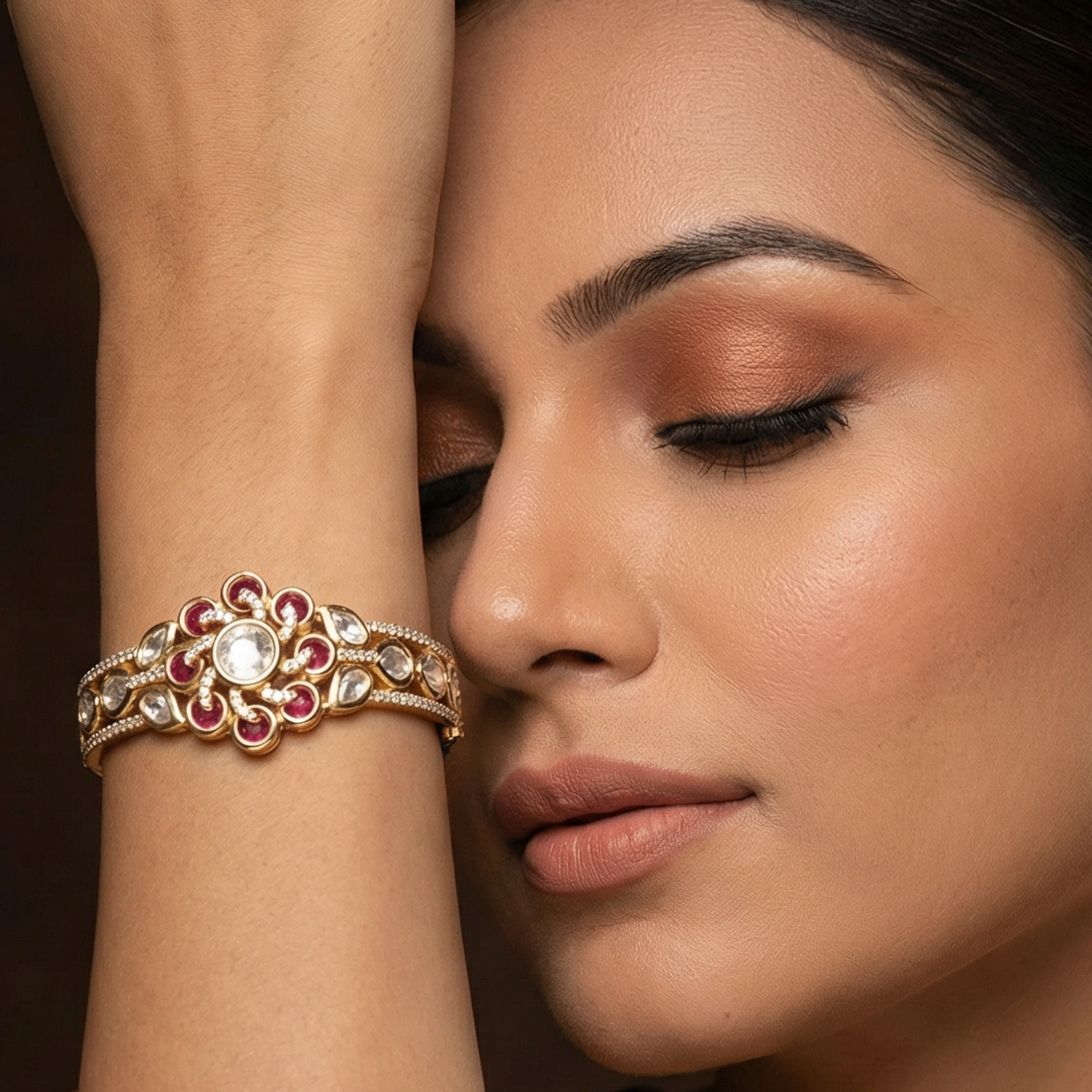 Lustra Moissanite Kundan Bracelet (Openable)