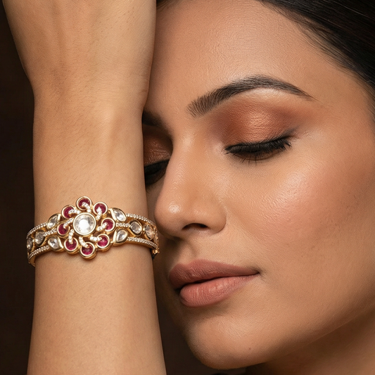 Lustra Moissanite Kundan Bracelet (Openable)