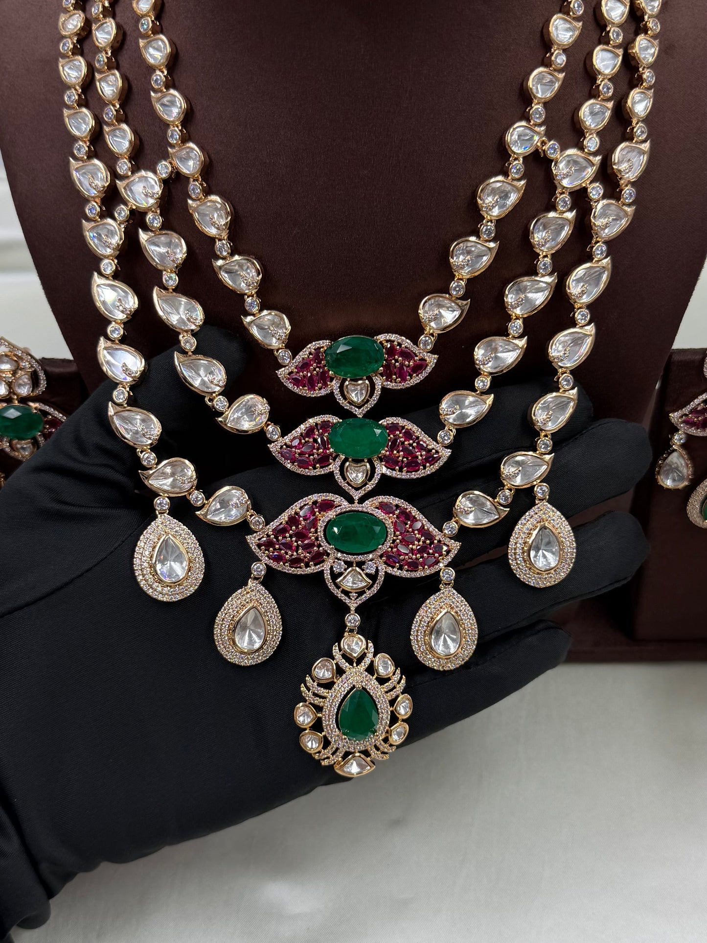 Janki Moissanite Three Layer Necklace Set