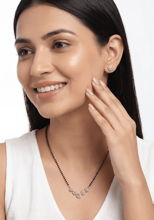 Floral Disc Rose Gold Mangalsutra With Tops