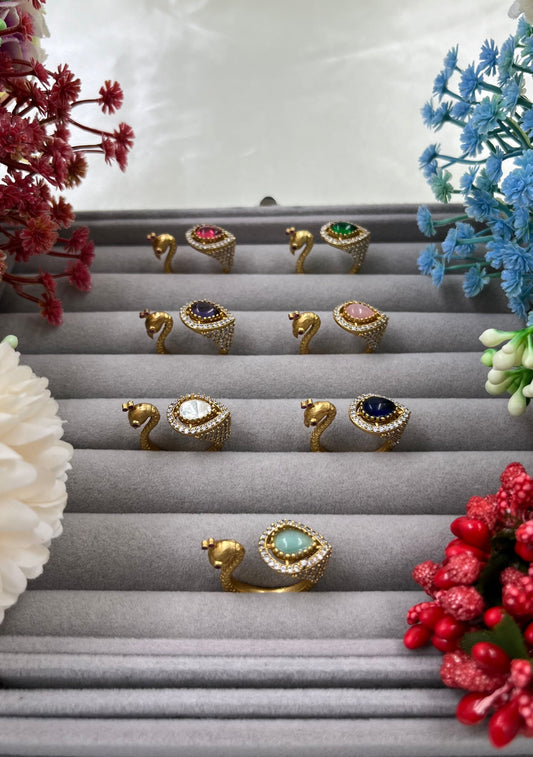 The Royal Peackok Adjustable Kundan Finger Ring.