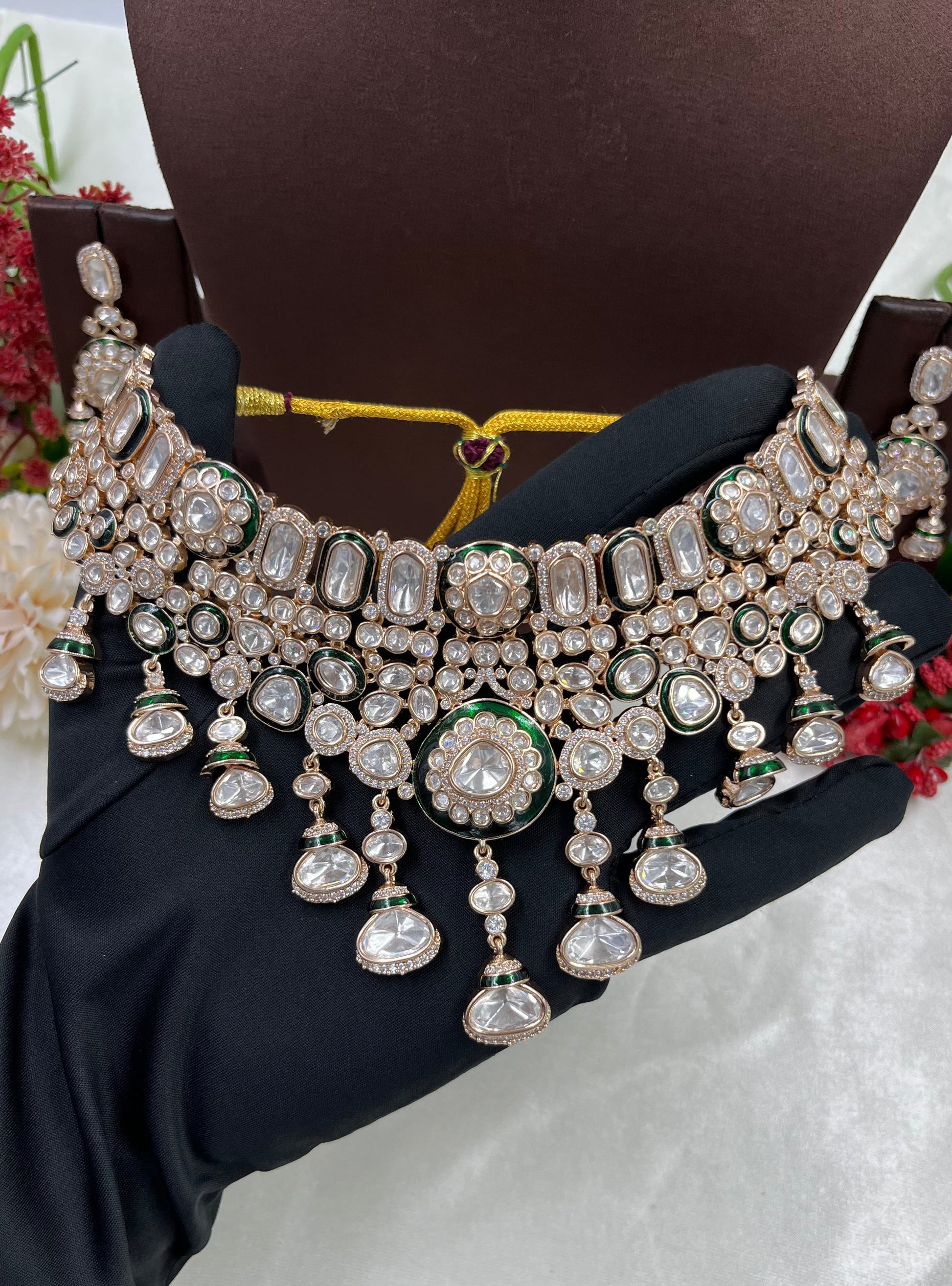 Meher Kundan Choker Necklace Set close-up view