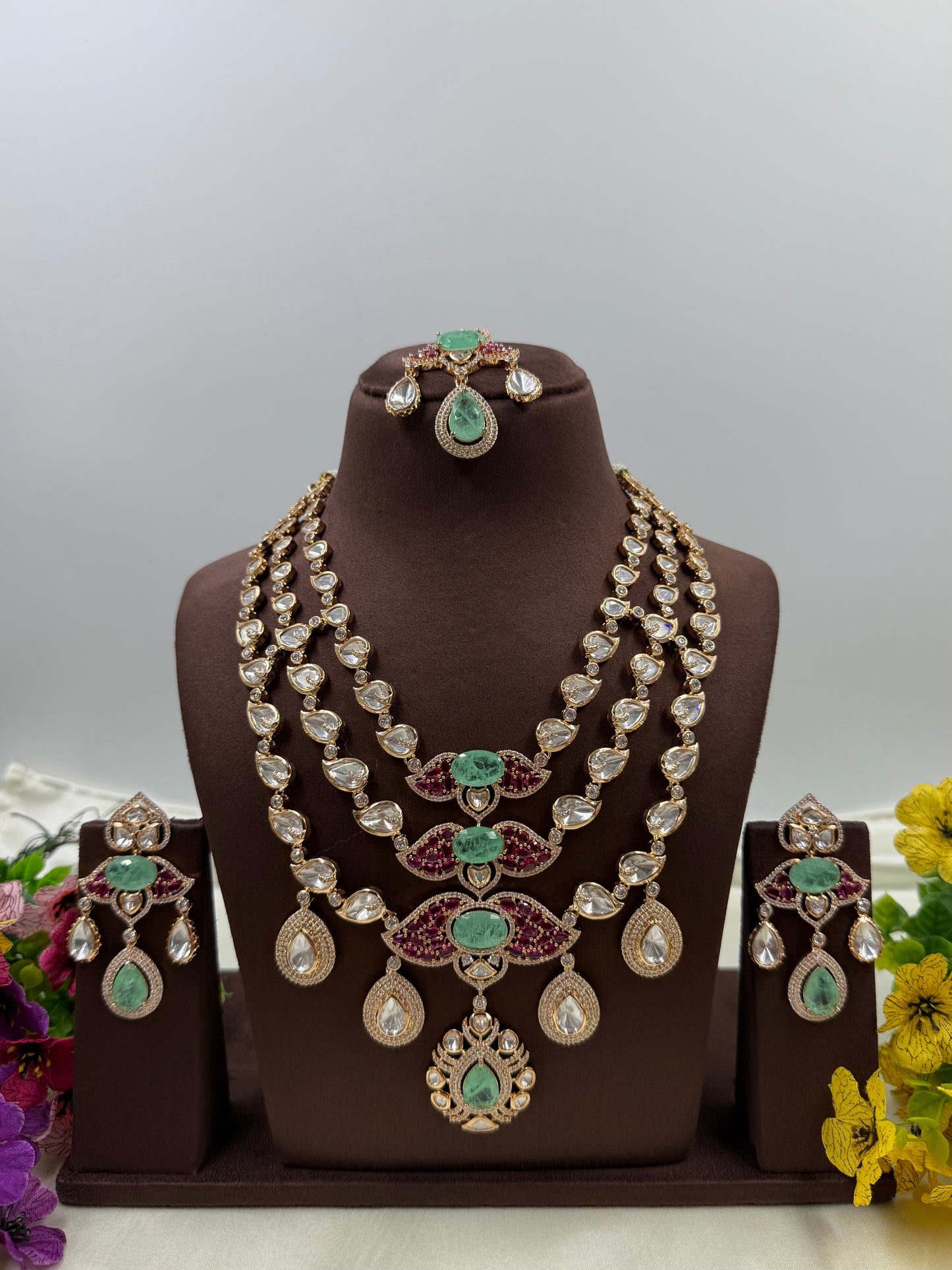 Janki Moissanite Three Layer Necklace Set
