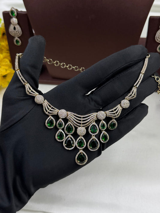 Green Necklace Set detail shot showing Victorian work