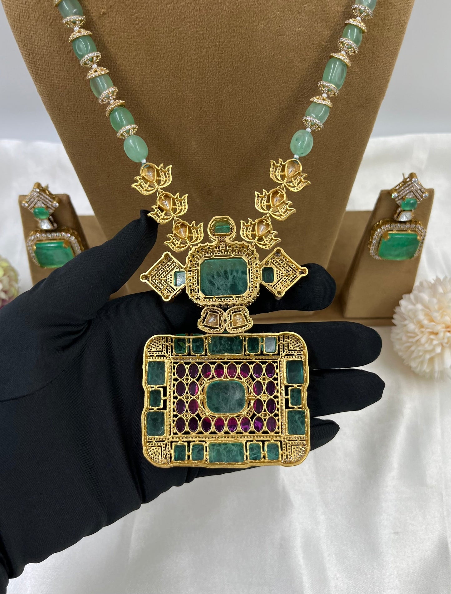 The Royals Charm Emrald Moissanite Necklace.