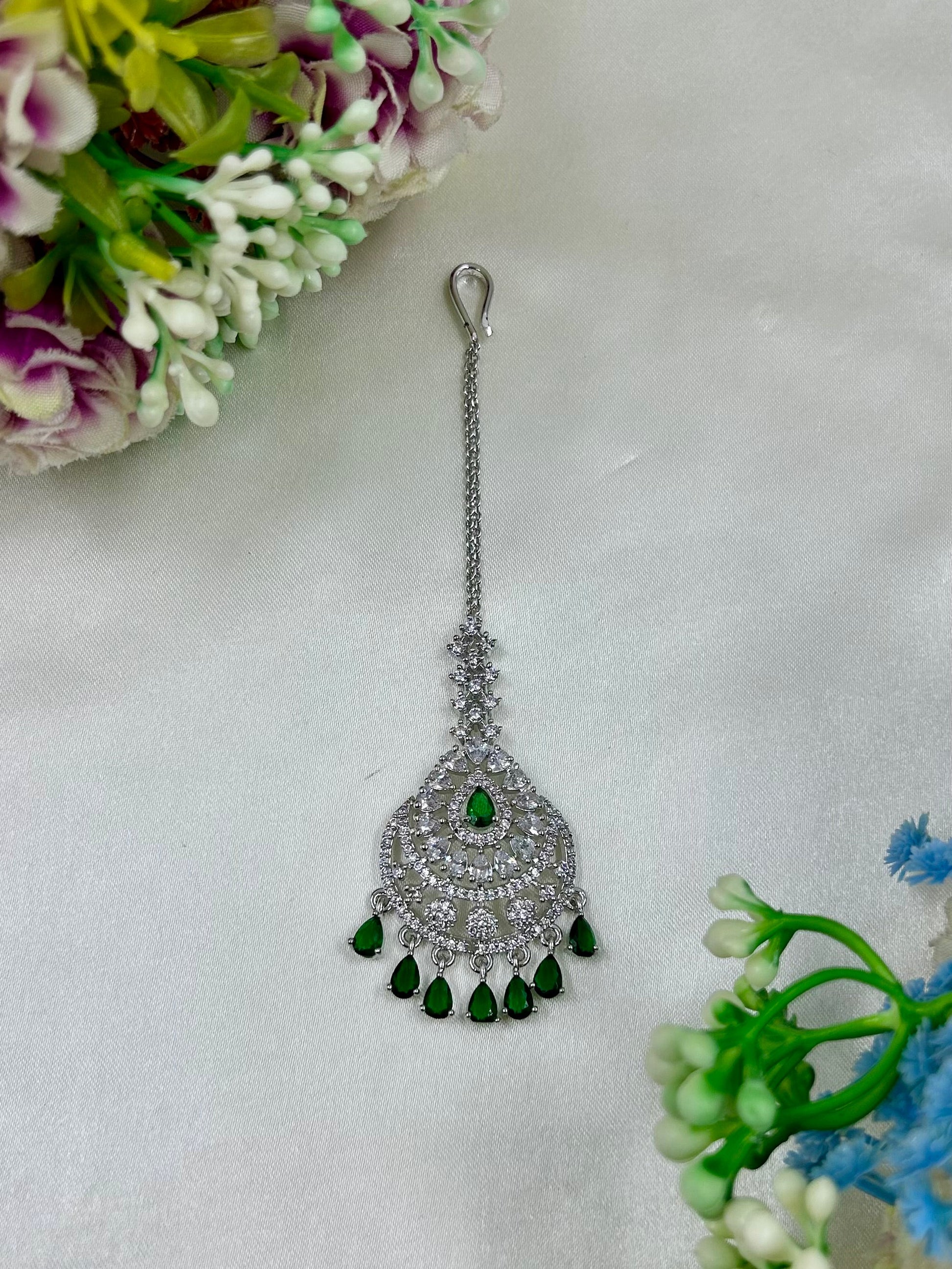Disha American Diamond Maang Tikka close-up view
