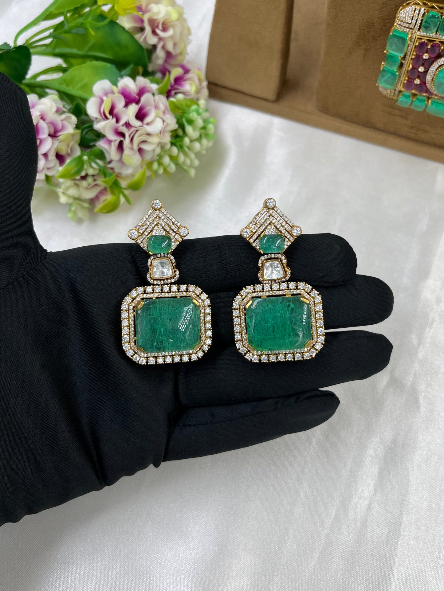 The Royals Charm Emrald Moissanite Necklace.