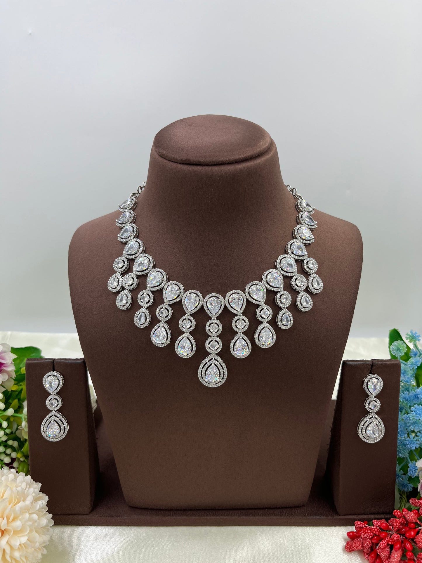 RINA  AMERICAN DIAMOND PREMIUM NECKLACE SET