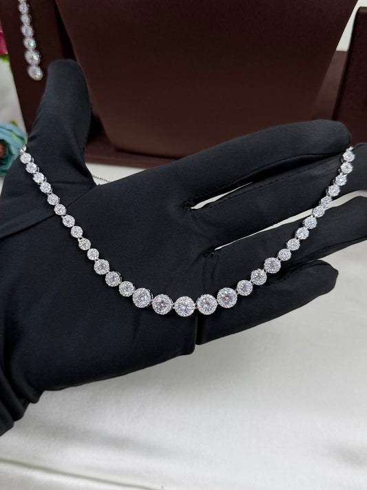 White Necklace Set detail shot showing American Diamond work
